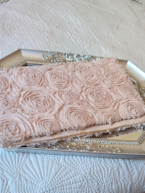 Handbags - Blush Pink Rosette Chenille Clutch
